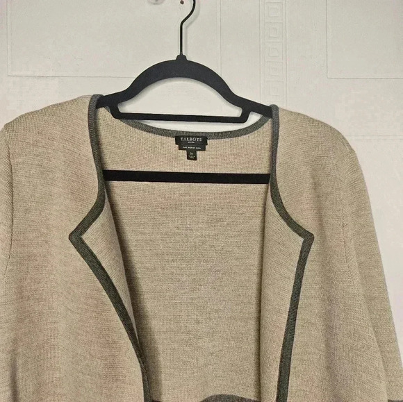 Talbots Womens Plus Gray Beige Wool Open Front Cardigan Size 1X EUC - Picture 3 of 12